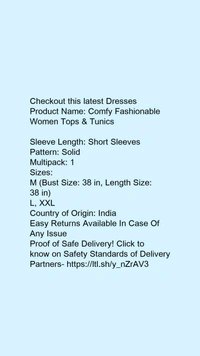 Product Name: *Trendy Sensational Women Dress*Fabric: RayonSleeve Length: Short SleevesPattern: SolidMultipack: 1 - XL