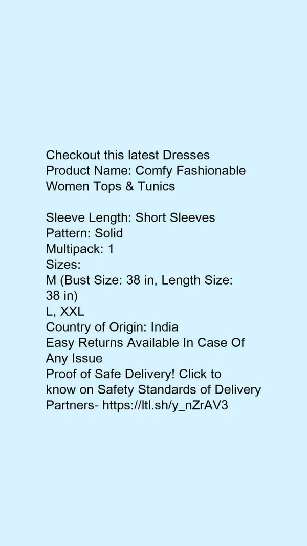 Product Name: *Trendy Sensational Women Dress*Fabric: RayonSleeve Length: Short SleevesPattern: SolidMultipack: 1 - XL