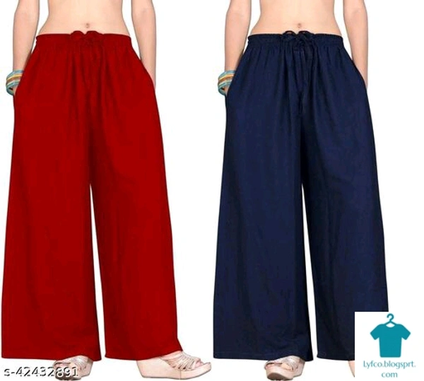Product Name: *Indira ladies Ladies Two Plazzo combo of Rayon Miyani Plazzo*Fabric: RayonPattern: SolidMultipack: 2 - 32