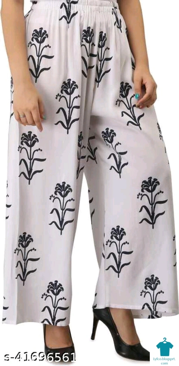 Product Name: *Designer Glamarous Women Palazzos*Fabric: RayonPattern: PrintedMultipack: 1 - 40