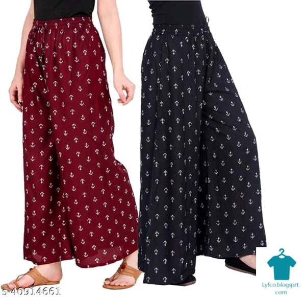 Product Name: *Designer Fashionista Women Palazzos*Fabric: RayonPattern: PrintedMultipack: 2 - 32