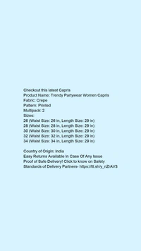 Product Name: *Trendy Partywear Women Capris*Fabric: CrepePattern: PrintedMultipack: 2 - 26