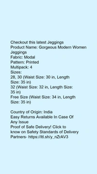 Product Name: *Gorgeous Modern Women Jeggings*Fabric: ModalPattern: PrintedMultipack: 4 - size- 28
