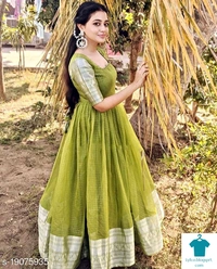 Product Name: *Demanding Green Colored Party Wear Woven Pure Organza Gown *Fabric: OrganzaSleeve Length: Short SleevesPattern: Zari WovenMultipack: 1 - L