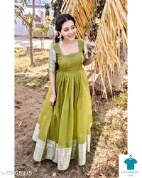 Product Name: *Demanding Green Colored Party Wear Woven Pure Organza Gown *Fabric: OrganzaSleeve Length: Short SleevesPattern: Zari WovenMultipack: 1 - L
