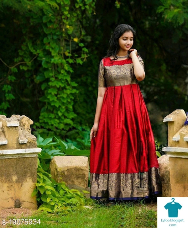 Product Name: *Beautifull jaquard  and viewing fabric floor touch maroon color gown  *Fabric: Banarasi SilkSleeve Length: Short SleevesPattern: Zari WovenMultipack: 1 - S