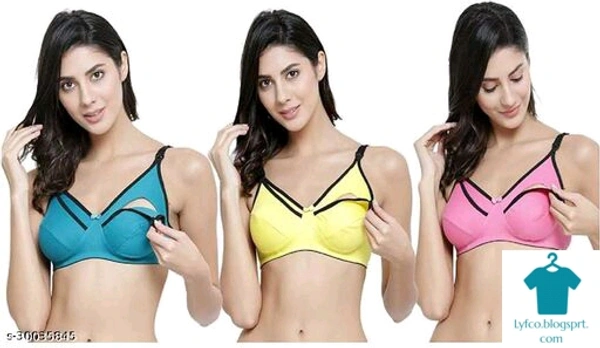 Product Name: *Glitchy Women's Cotton Multicolor Non-Padded Feeding Bra/Nursing Bra/Maternity Bra Combo - Pack of 3*Fabric: Cotton BlendMultipack: 6 - 40B