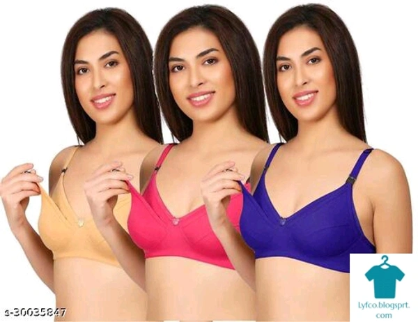 Product Name: *Glitchy Women's Cotton Multicolor Non-Padded Feeding Bra/Nursing Bra/Maternity Bra Combo - Pack of 3*Fabric: Cotton BlendMultipack: 6 - 40B