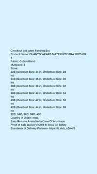 Product Name: *QUANTO WEARS MATERNITY BRA MOTHER 1*Fabric: Cotton BlendMultipack: 3 - 40B