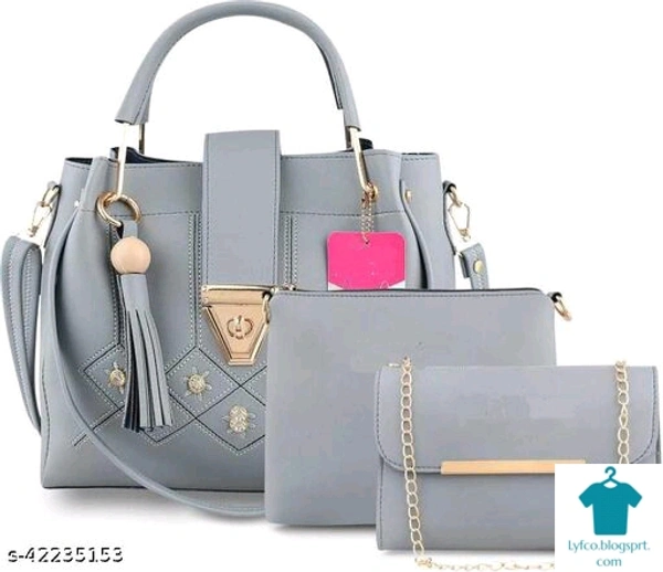 Product Name: *Women PU leather handbag & sling combo of 3*Material: PUNo. of Compartments: 1Pattern: SolidType: Bag with PouchMultipack: 3 - Free size