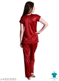 Product Name: *Nightdoll Maroon Satin Nightwear Night Suit Top & Pajama Set*Top Fabric: SatinBottom Fabric: SatinTop Type: Regular TopBottom Type: PyjamasSleeve Length: Short SleevesPattern: SolidMultipack: 1 - XL
