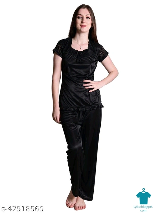 Product Name: *Nightdoll Maroon Satin Nightwear Night Suit Top & Pajama Set*Top Fabric: SatinBottom Fabric: SatinTop Type: Regular TopBottom Type: PyjamasSleeve Length: Short SleevesPattern: SolidMultipack: 1 - XL