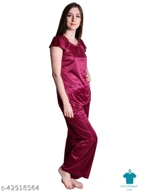 Product Name: *Nightdoll Maroon Satin Nightwear Night Suit Top & Pajama Set*Top Fabric: SatinBottom Fabric: SatinTop Type: Regular TopBottom Type: PyjamasSleeve Length: Short SleevesPattern: SolidMultipack: 1 - M