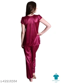 Product Name: *Nightdoll Maroon Satin Nightwear Night Suit Top & Pajama Set*Top Fabric: SatinBottom Fabric: SatinTop Type: Regular TopBottom Type: PyjamasSleeve Length: Short SleevesPattern: SolidMultipack: 1 - M