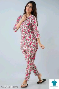 Product Name: *RAYON BEAUTIFUL PRINNTED NIGHT SUIT FOR WOMEN'S AND GIRLS*Top Fabric: RayonBottom Fabric: RayonTop Type: Regular TopBottom Type: PyjamasSleeve Length: Three-Quarter SleevesPattern: PrintedMultipack: 1 - M