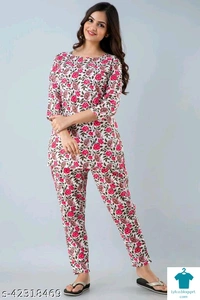Product Name: *RAYON BEAUTIFUL PRINNTED NIGHT SUIT FOR WOMEN'S AND GIRLS*Top Fabric: RayonBottom Fabric: RayonTop Type: Regular TopBottom Type: PyjamasSleeve Length: Three-Quarter SleevesPattern: PrintedMultipack: 1 - M