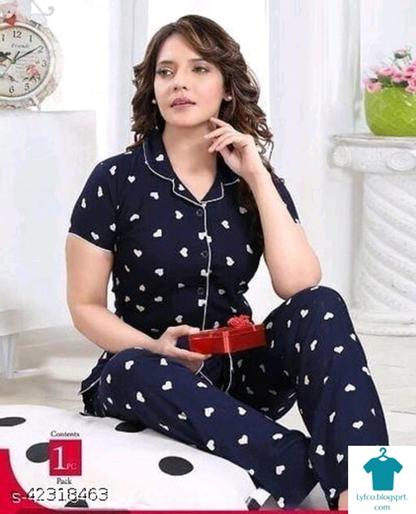 Product Name: *RAYON BEAUTIFUL PRINNTED NIGHT SUIT FOR WOMEN'S AND GIRLS*Top Fabric: RayonBottom Fabric: RayonTop Type: Regular TopBottom Type: PyjamasSleeve Length: Three-Quarter SleevesPattern: PrintedMultipack: 1 - XXL