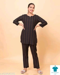 Product Name: *Night Suits For Women And Girls*Top Fabric: RayonBottom Fabric: RayonTop Type: Regular TopBottom Type: PyjamasSleeve Length: Three-Quarter SleevesPattern: PrintedMultipack: 1 - XXL