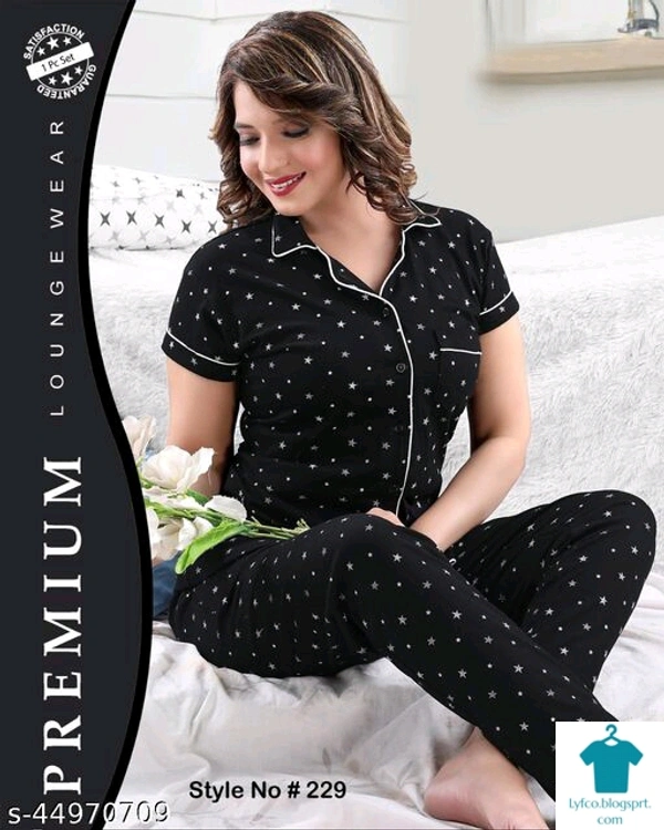 Inaaya Adorable Women NightsuitsTop Fabric: PolycottonBottom Fabric: PolycottonTop Type: TshirtBottom Type: PyjamasSleeve Length: Short SleevesPattern: PrintedMultipack: 1 - M