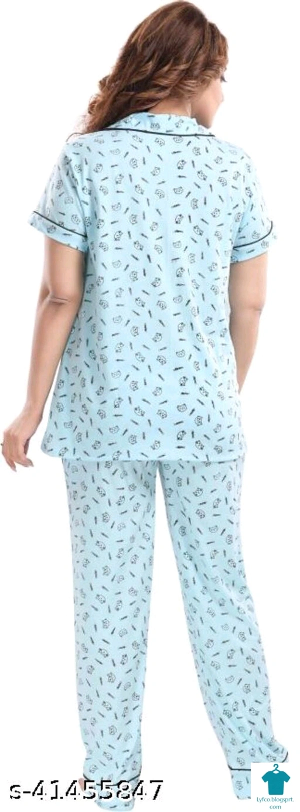 Product Name: *WOMENOIRE Women's Cotton Printed Night Suits Set*Top Fabric: CottonBottom Fabric: CottonTop Type: ShirtBottom Type: PyjamasSleeve Length: Short SleevesPattern: PrintedMultipack: 1 - XL