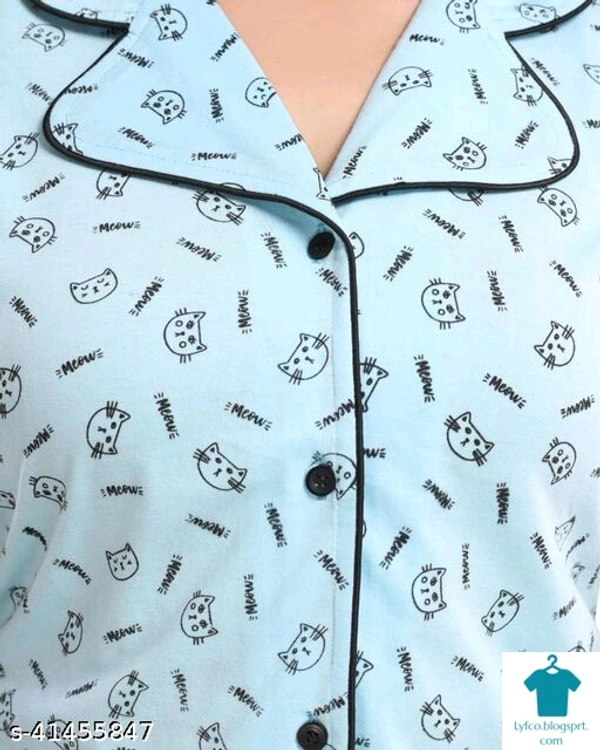 Product Name: *WOMENOIRE Women's Cotton Printed Night Suits Set*Top Fabric: CottonBottom Fabric: CottonTop Type: ShirtBottom Type: PyjamasSleeve Length: Short SleevesPattern: PrintedMultipack: 1 - XL