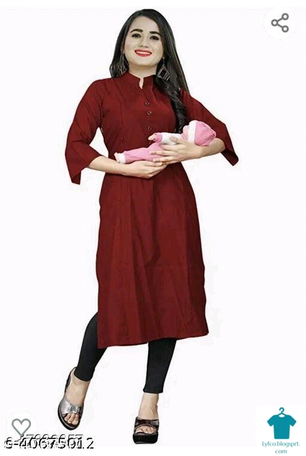 Catalog Name:*Charvi Graceful Kurtis*Fabric: RayonBottom Type: LeggingsSleeve Length: Three-Quarter SleevesStitch Type: StitchedFit/ Shape: MaternityPattern: SolidCombo of: Single - Maroon