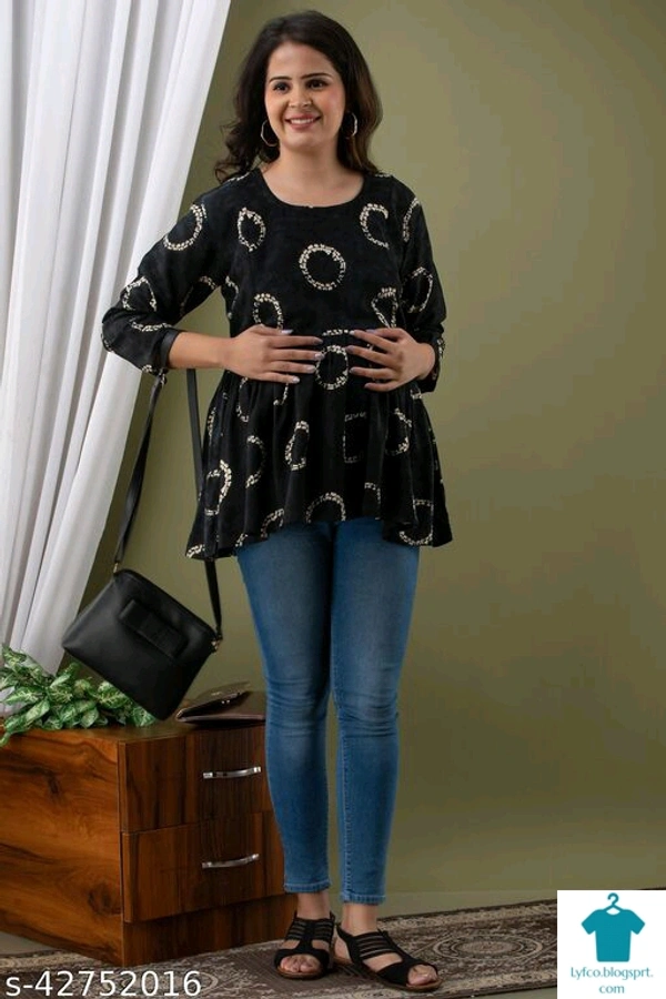 Catalog Name:*Stylus Women Tops & Tunics*Fabric: RayonSleeve Length: Three-Quarter SleevesPattern: Product DependentMultipack: 1 - colour- Black