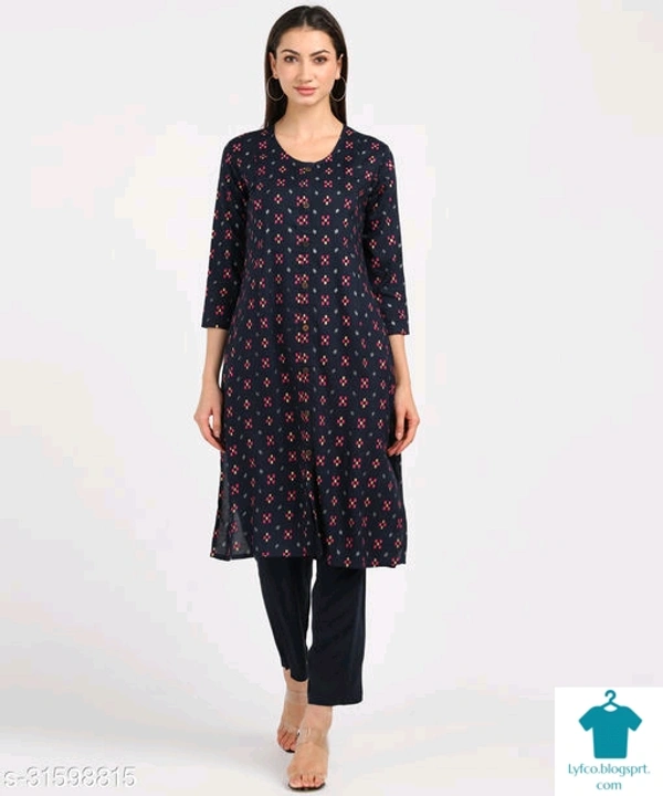 Catalog Name:*Fashionable Feeding Kurta Sets*Fabric: RayonBottomwear Fabric: RayonBottom Type: PantsSleeve Length: Three-Quarter SleevesStitch Type: StitchedFit/ Shape: A-linePattern: PrintedCombo of: Combo of 2 - XXL
