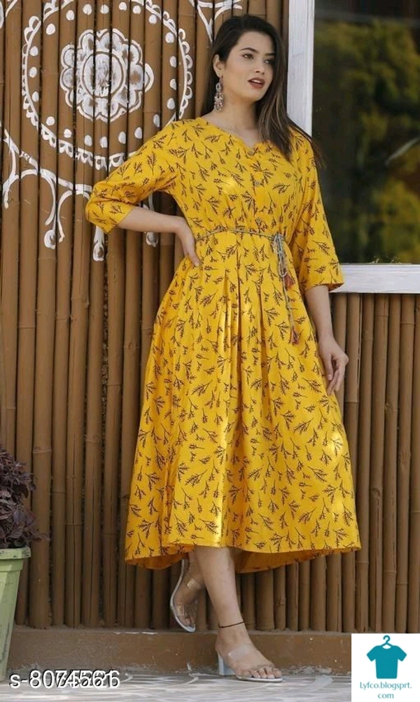 Catalog Name:*Women Rayon Maternity Printed Yellow Kurti*Fabric: RayonSleeve Length: Three-Quarter SleevesStitch Type: StitchedFit/ Shape: MaternityPattern: PrintedCombo of: Single - L