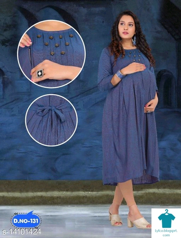 Catalog Name:*Aagyeyi Petite Maternity & Feeding Kurtis*Fabric: RayonBottomwear Fabric: No BottomwearBottom Type: No BottomwearSleeve Length: Three-Quarter SleevesStitch Type: StitchedFit/ Shape: FlaredCombo of: Single - m