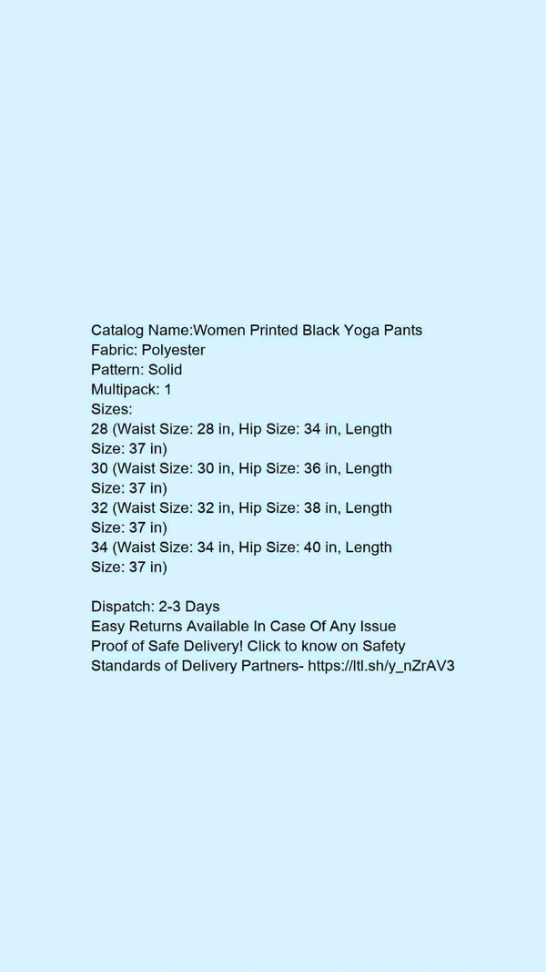 Catalog Name:*Women Printed Black Yoga Pants*Fabric: PolyesterPattern: SolidMultipack: 1 - 40