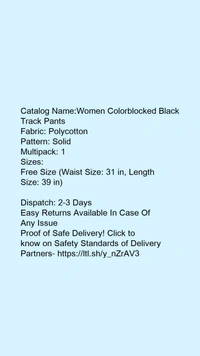 Catalog Name:*Women Colorblocked Black Track Pants*Fabric: PolycottonPattern: SolidMultipack: 1 - 30