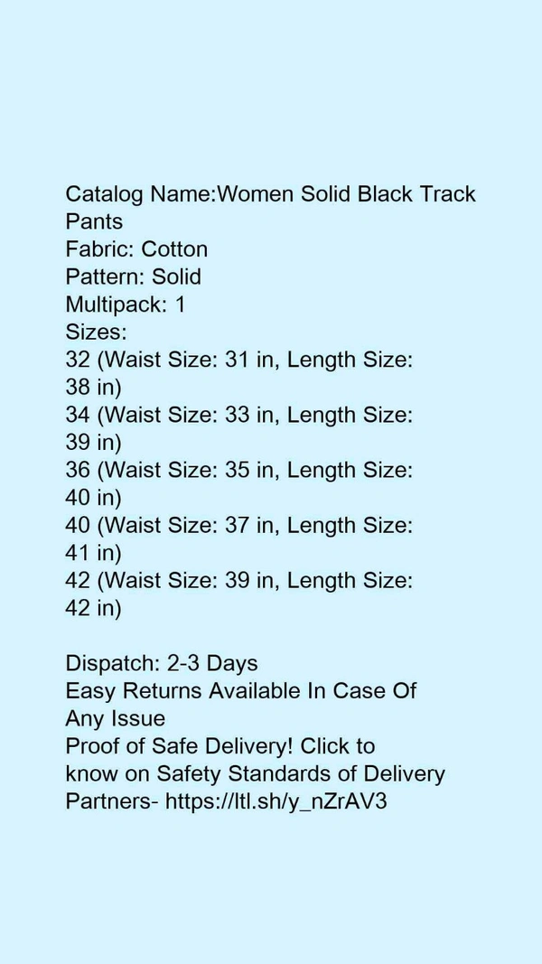 Catalog Name:*Women Solid Black Track Pants*Fabric: CottonPattern: SolidMultipack: 1 - 40