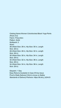 Catalog Name:*Women Colorblocked Black Yoga Pants (Pack of 2)*Fabric: PolycottonPattern: SolidMultipack: 2 - 36