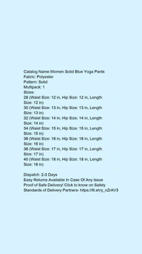 Catalog Name:*Women Solid Blue Yoga Pants*Fabric: PolyesterPattern: SolidMultipack: 1 - 28