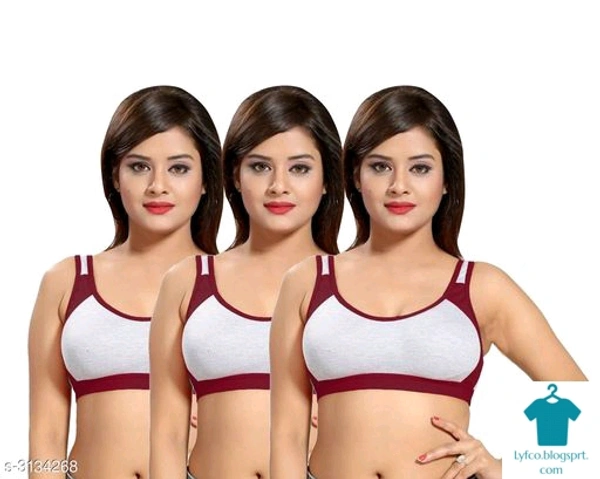 Catalog Name:*Trendy Women's Cotton Solid Non-Padded Sports Bra Combo Vol 3* - 30B