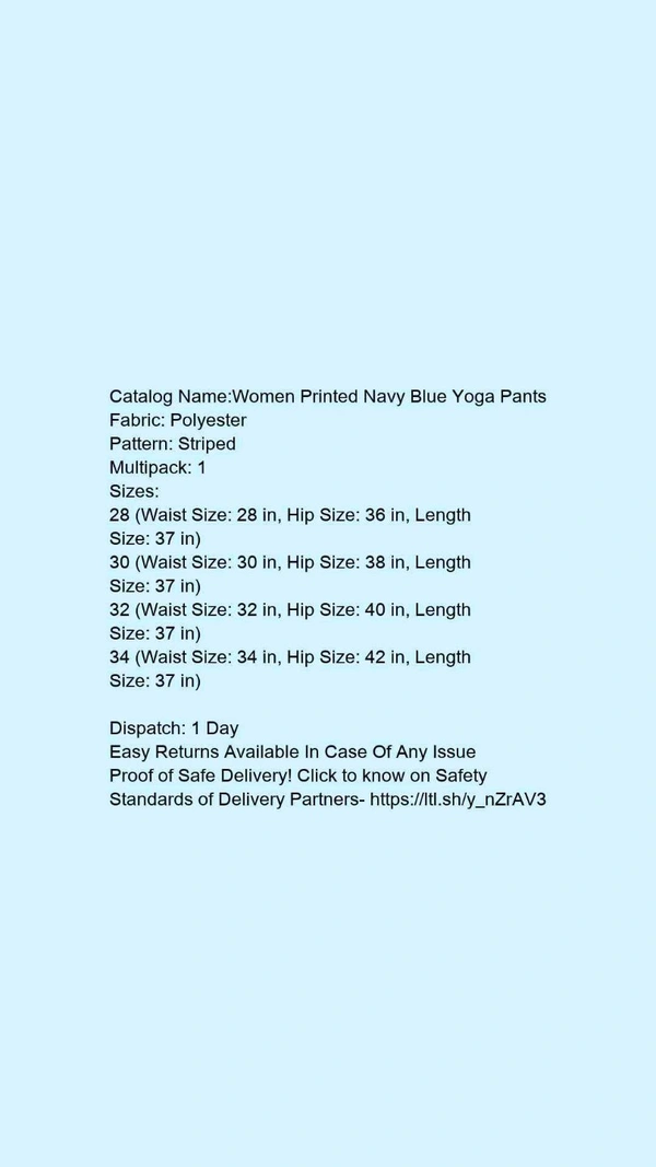 Catalog Name:*Women Printed Navy Blue Yoga Pants*Fabric: PolyesterPattern: StripedMultipack: 1 - 34