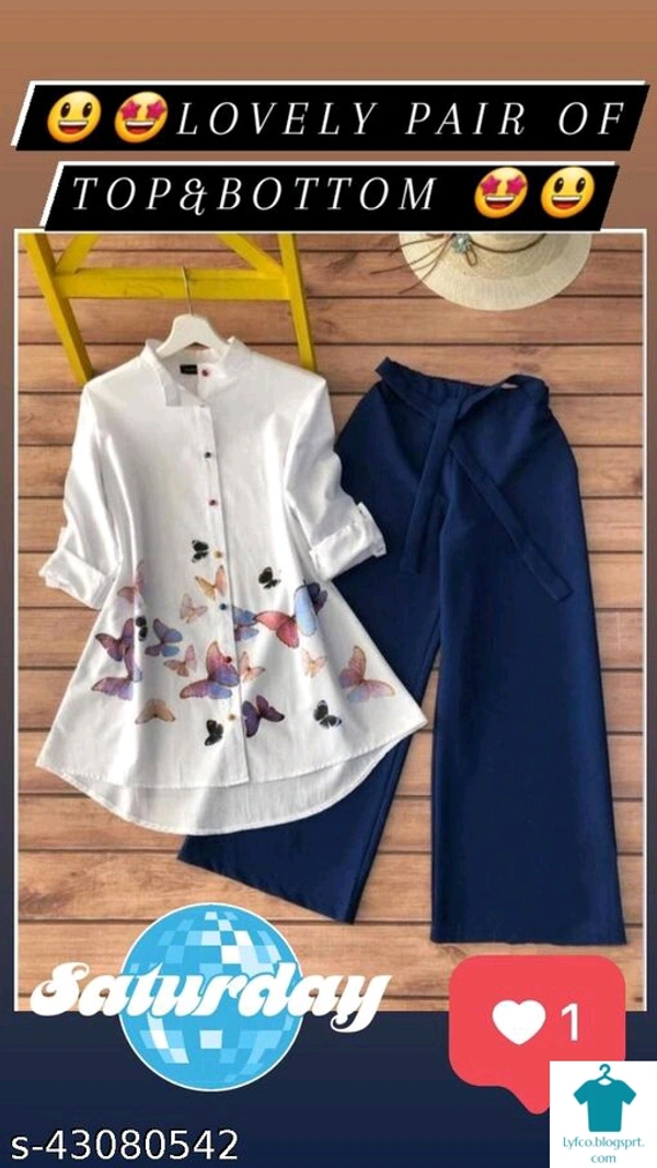 Catalog Name:*Trendy Ravishing Women Top & Bottom Sets*Top Fabric: CottonBottom Fabric: CrepeSleeve Length: Three-Quarter SleevesMultipack: 1 - XXL