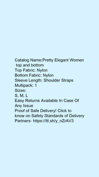 Catalog Name:*Pretty Elegant Women  top and bottom*Top Fabric: NylonBottom Fabric: NylonSleeve Length: Shoulder StrapsMultipack: 1 - M