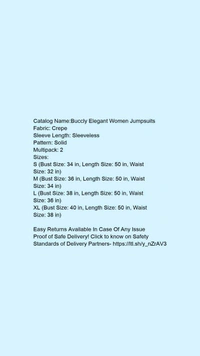 Catalog Name:*Buccly Elegant Women Jumpsuits*Fabric: CrepeSleeve Length: SleevelessPattern: SolidMultipack: 2 - S