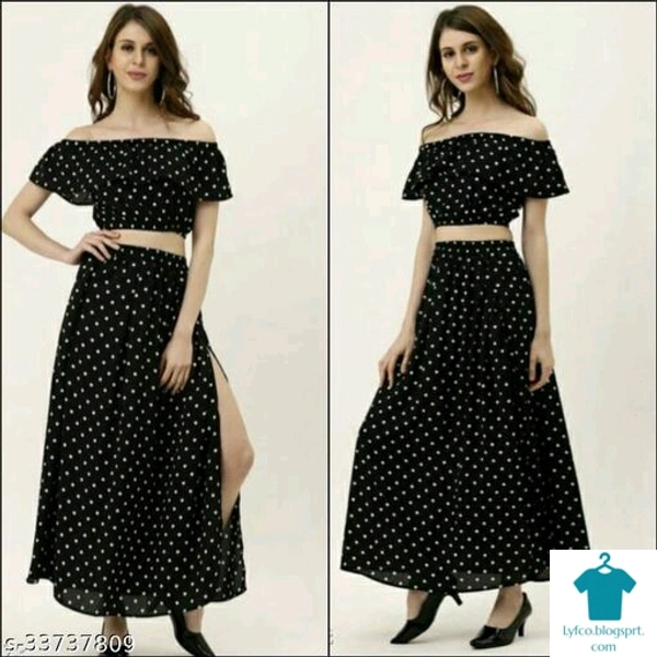 Catalog Name:*KUDIYO Ravishing Women Top & Bottom Sets*Top Fabric: CrepeBottom Fabric: CrepeSleeve Length: Short SleevesMultipack: 2 - S