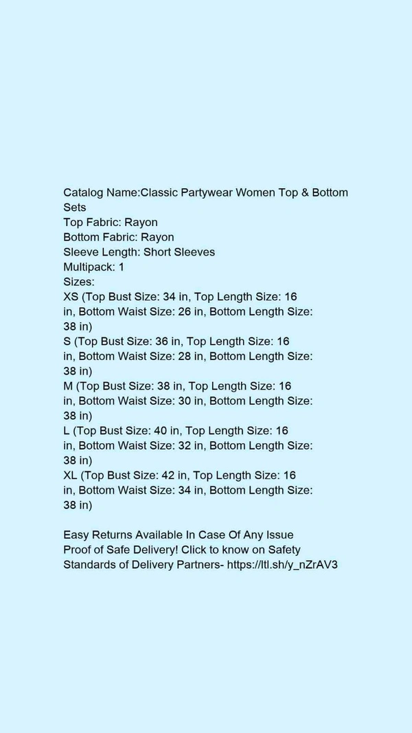 Catalog Name:*Classic Partywear Women Top & Bottom Sets*Top Fabric: RayonBottom Fabric: RayonSleeve Length: Short SleevesMultipack: 1 - Red