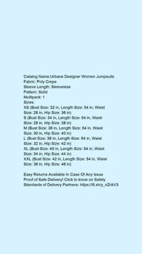 Catalog Name:*Urbane Designer Women Jumpsuits*Fabric: Poly CrepeSleeve Length: SleevelessPattern: SolidMultipack: 1 - XS