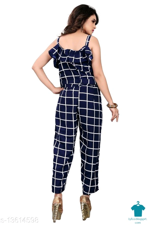 Catalog Name:*Stylish Ravishing Women Jumpsuits*Fabric: CrepeSleeve Length: SleevelessPattern: CheckedMultipack: 1 - S