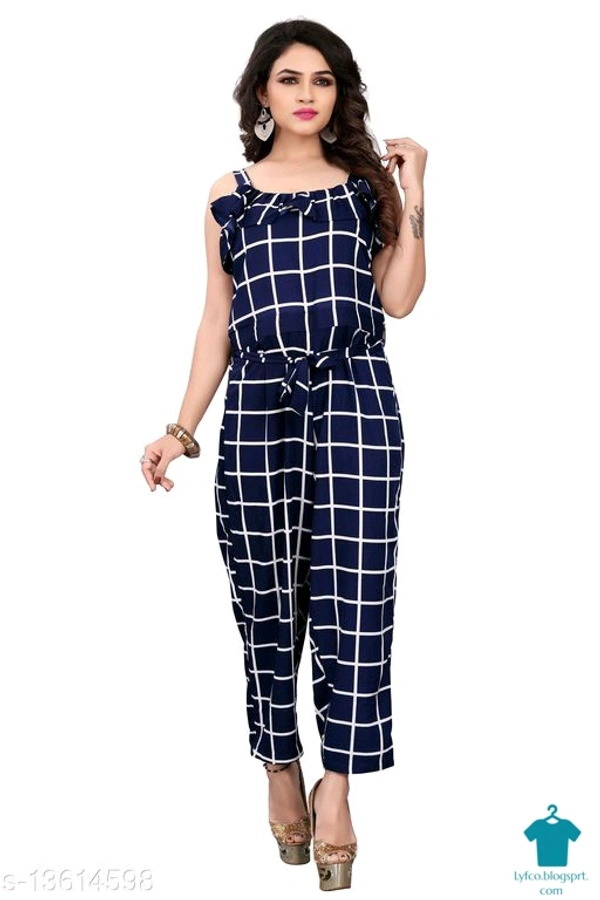 Catalog Name:*Stylish Ravishing Women Jumpsuits*Fabric: CrepeSleeve Length: SleevelessPattern: CheckedMultipack: 1 - S