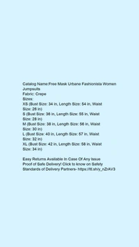 Catalog Name:*Free Mask Urbane Fashionista Women Jumpsuits*Fabric: Crepe - XS