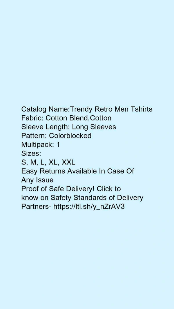Catalog Name:*Trendy Retro Men Tshirts*Fabric: Cotton Blend,CottonSleeve Length: Long SleevesPattern: ColorblockedMultipack: 1 - M