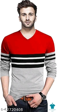 Catalog Name:*Urbane Designer Men Tshirts*Fabric: CottonSleeve Length: Long Sleeves,Short SleevesPattern: Striped,ColorblockedMultipack: 1 - L