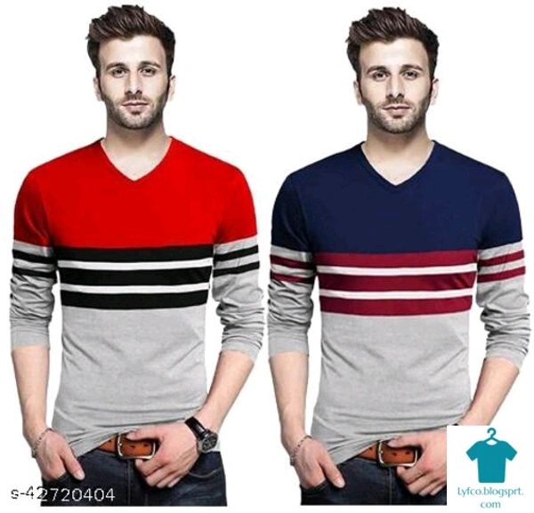 Catalog Name:*Urbane Designer Men Tshirts*Fabric: CottonSleeve Length: Long Sleeves,Short SleevesPattern: Striped,ColorblockedMultipack: 2, - L