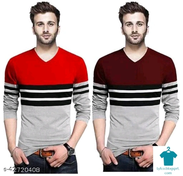 Catalog Name:*Urbane Designer Men Tshirts*Fabric: CottonSleeve Length: Long Sleeves,Short SleevesPattern: Striped,ColorblockedMultipack: 2, - S